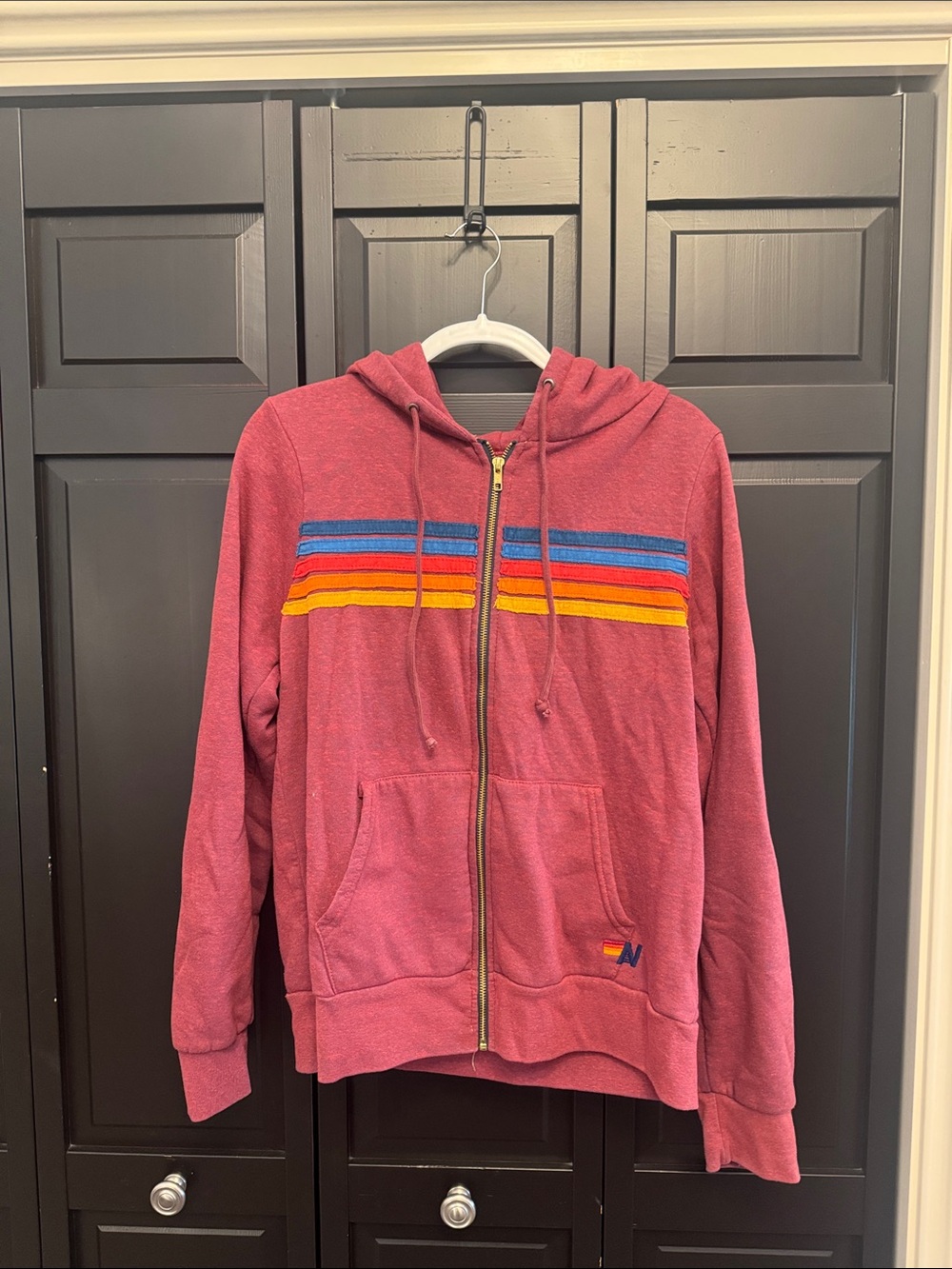Aviator Nation Rainbow Striped Zip Up Hoodie - Sz Lg GUC